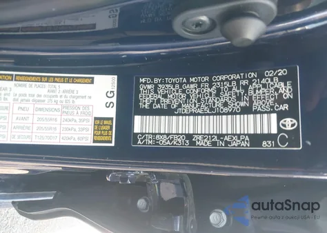 2020 Toyota Corolla Le из США, поврежденный, VIN JTDEPRAE5LJ108970